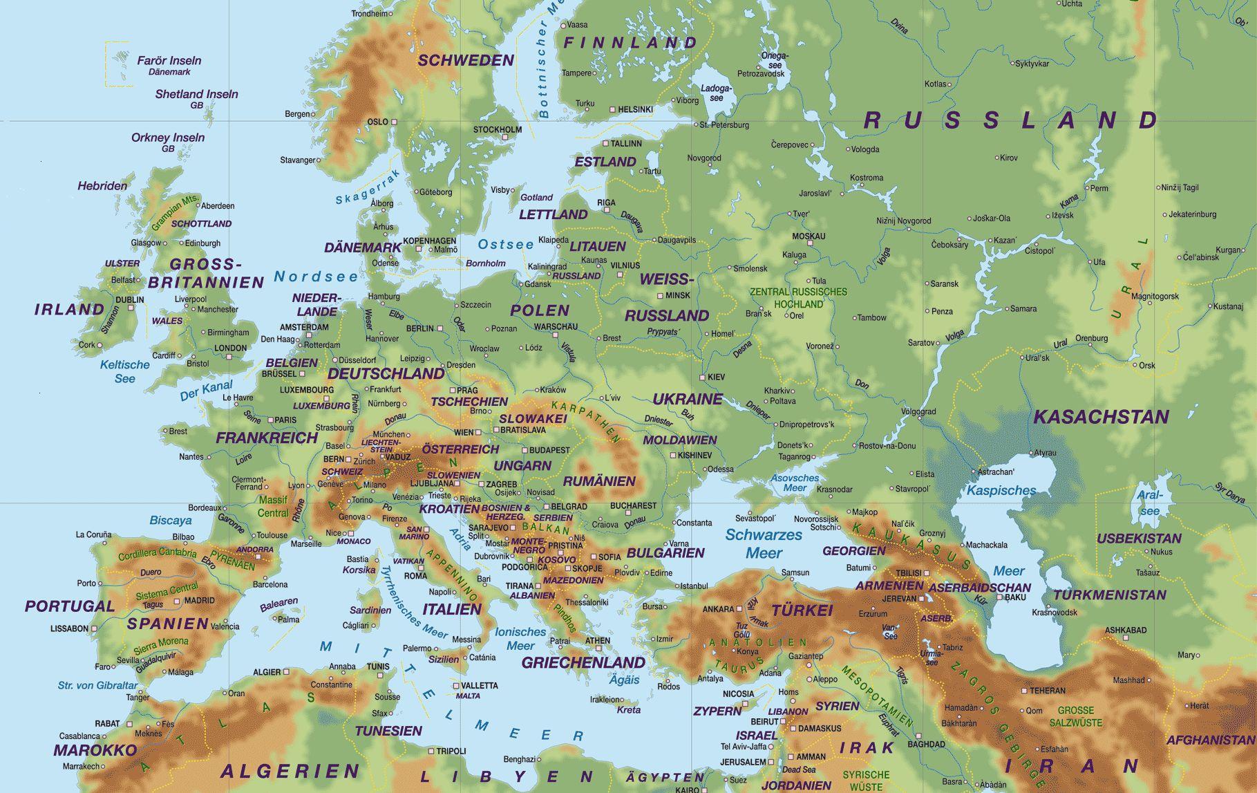 Karte Fl sse Gebirge Europas